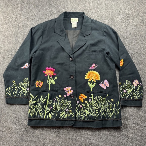 Quacker‎ Factory Jacket Womens Large Floral Butterfly Embroidered Boho Garden - Picture 1 of 9